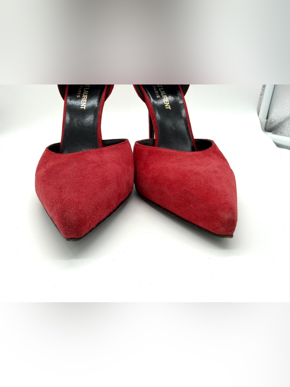Saint Laurent Skinny 105 D'Orsay Bow Embellished Suede Pumps – Red – Size 37.5 - Picture 12 of 14
